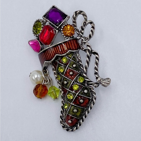 Kenneth Cole Jeweled Rhinestones Stocking Brooch / Pin Vintage - Picture 1 of 7